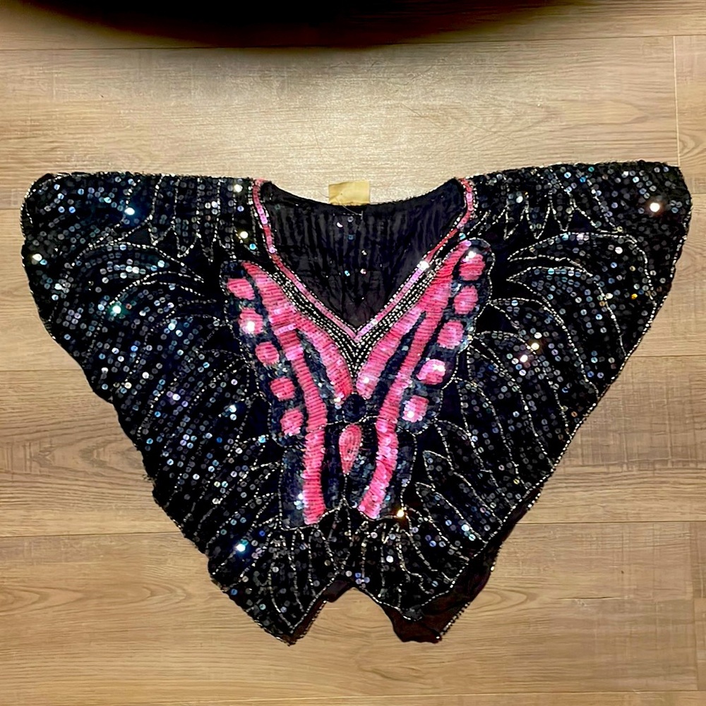 Vintage sequins queen butterfly blouse